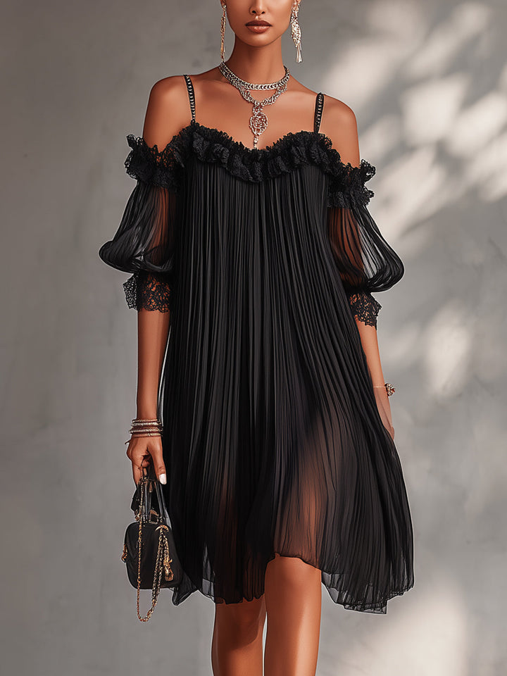 Celeste | Off-the-Shoulder Black Lace Mini Dress