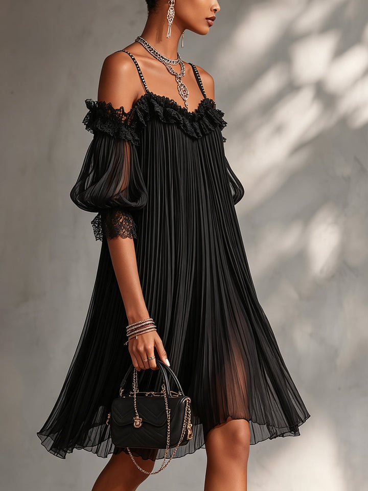 Celeste | Off-the-Shoulder Black Lace Mini Dress