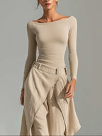 Riley | Off-Shoulder Bodysuit & Sculptural Draped Wide-Leg Trouser Set