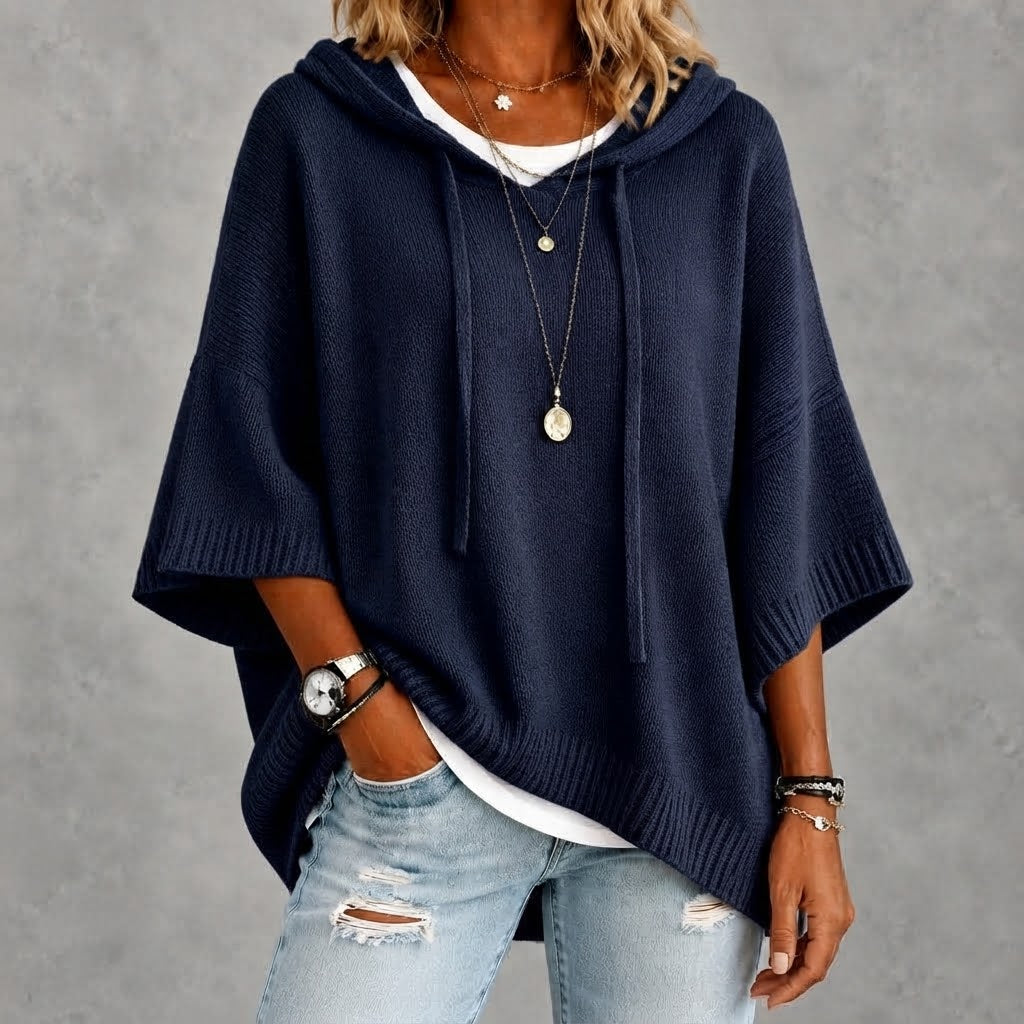 Juliette | Navy Blue Poncho Sweater