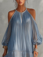 Inesia | Blue off-shoulder lace mini dress