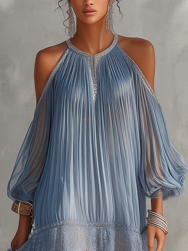 Inesia | Blue Off-the-Shoulder Lace Mini Dress
