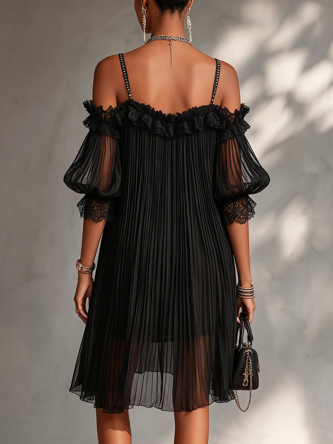 Celeste | Off-the-Shoulder Black Lace Mini Dress