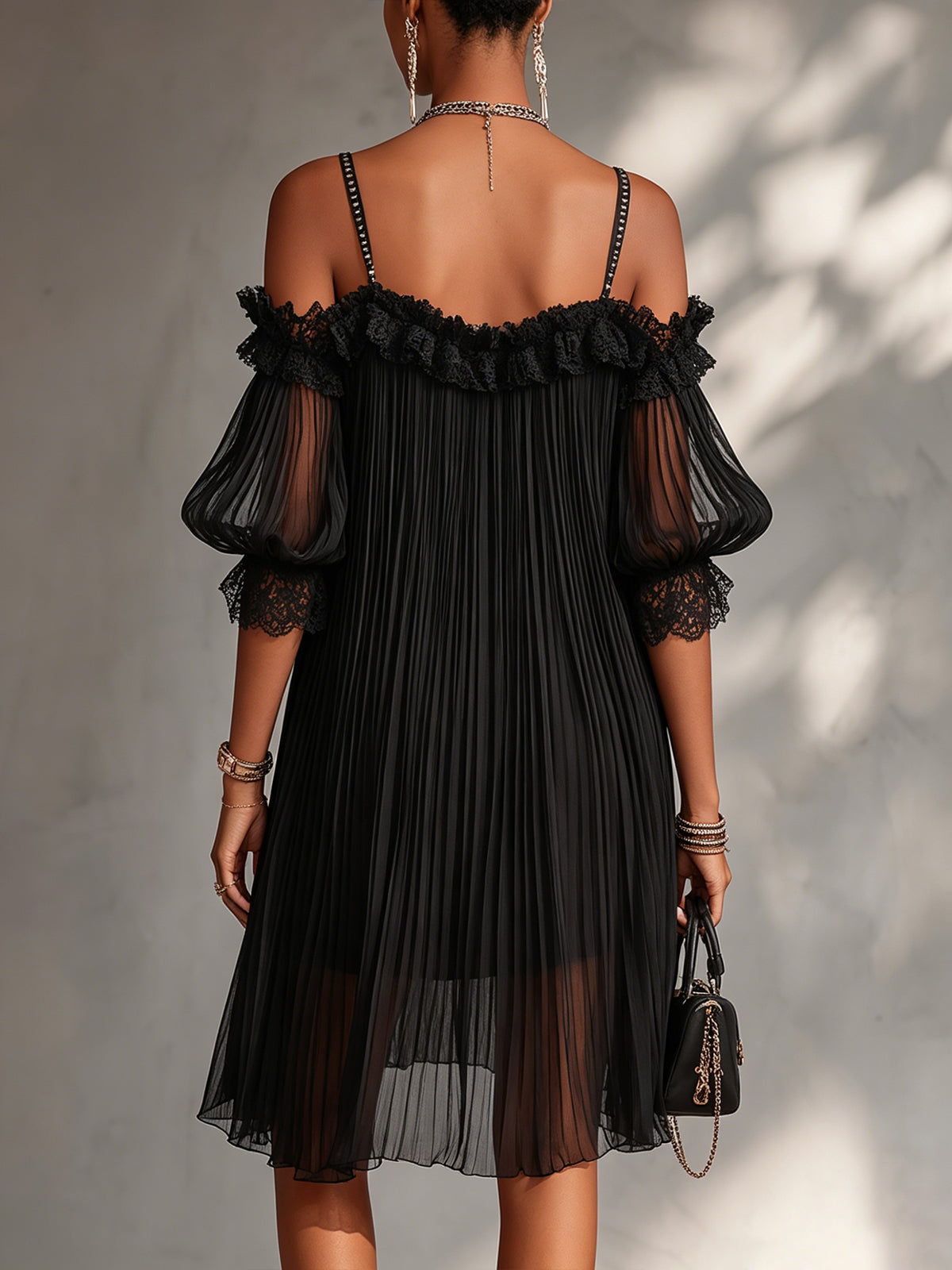 Celeste | Black Lace Off-the-Shoulder Mini Dress