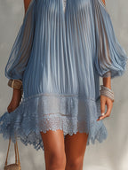 Inesia | Blue off-shoulder lace mini dress