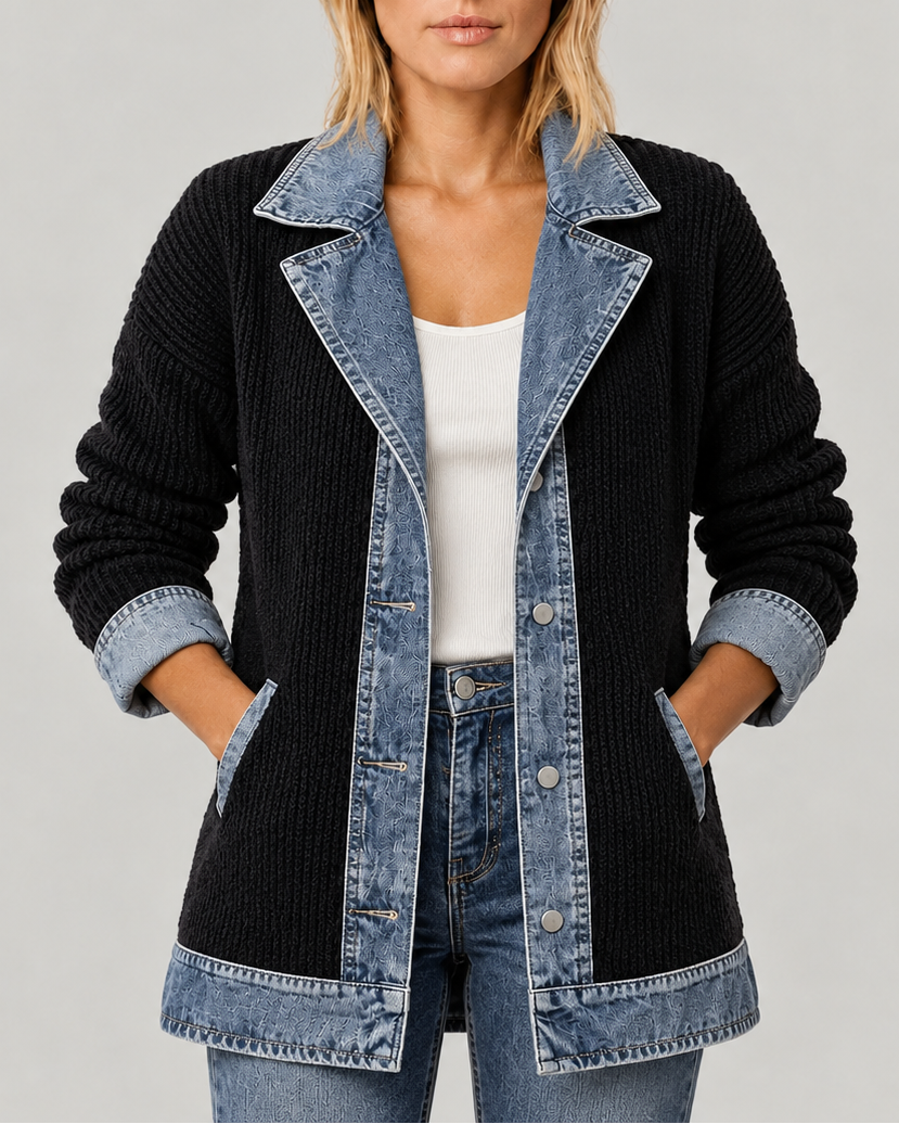 Molly | Relaxed Denim & Rib-Knit Jacket
