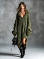 Linden | Plush Knit Hooded Midi Dress