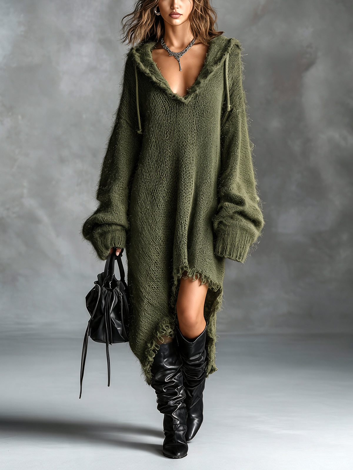 Linden | Plush Knit Hooded Midi Dress