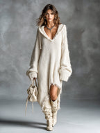 Linden | Plush Knit Hooded Midi Dress