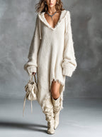 Linden | Plush Knit Hooded Midi Dress