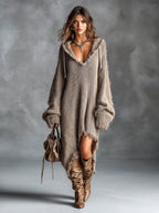 Linden | Plush Knit Hooded Midi Dress