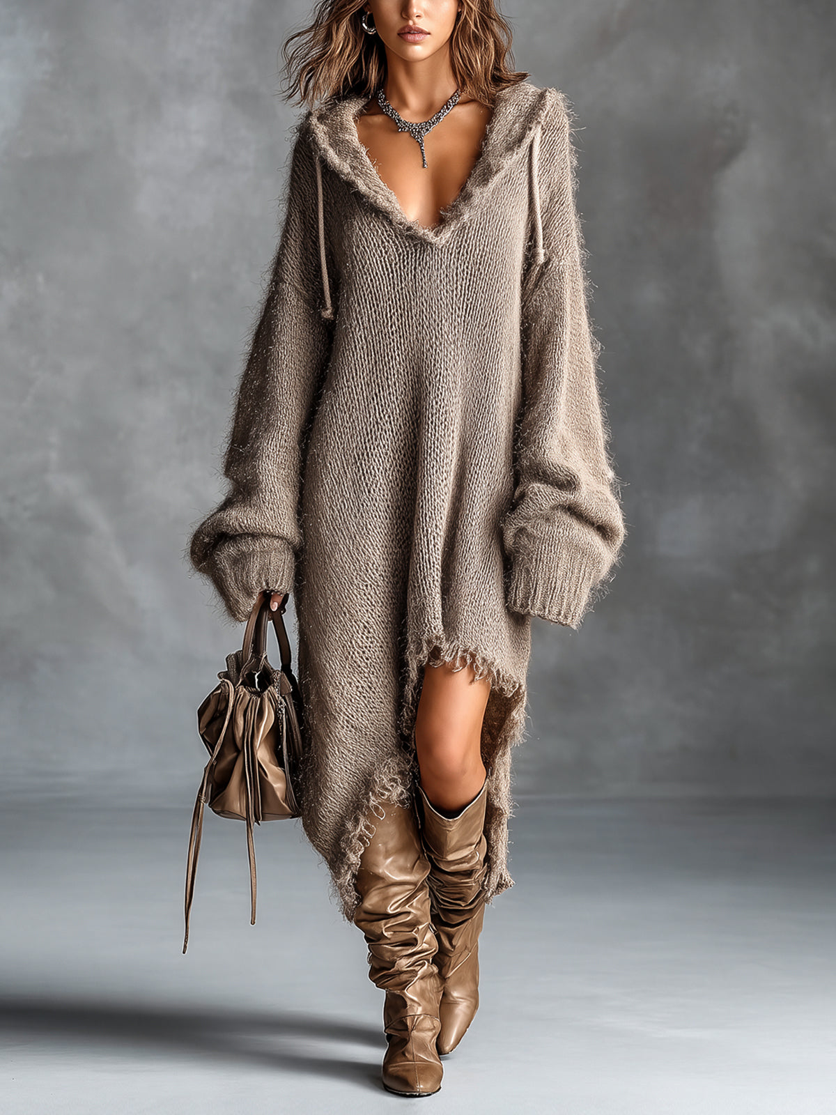 Linden | Plush Knit Hooded Midi Dress