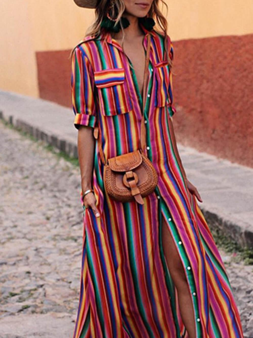 Carmina | Robe rayée multicolore