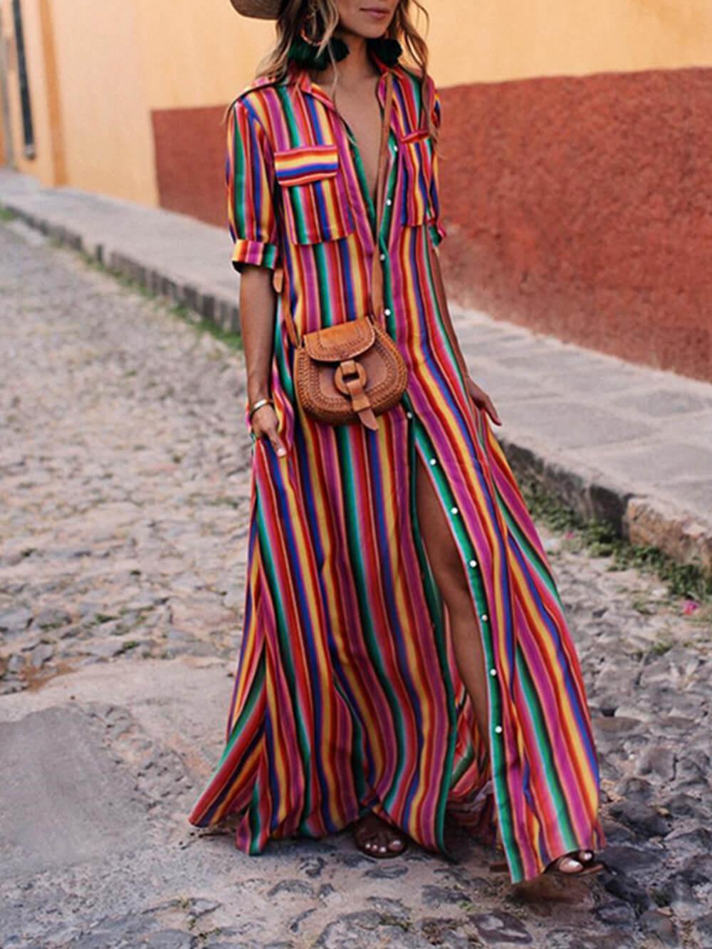 Carmina | Robe rayée multicolore