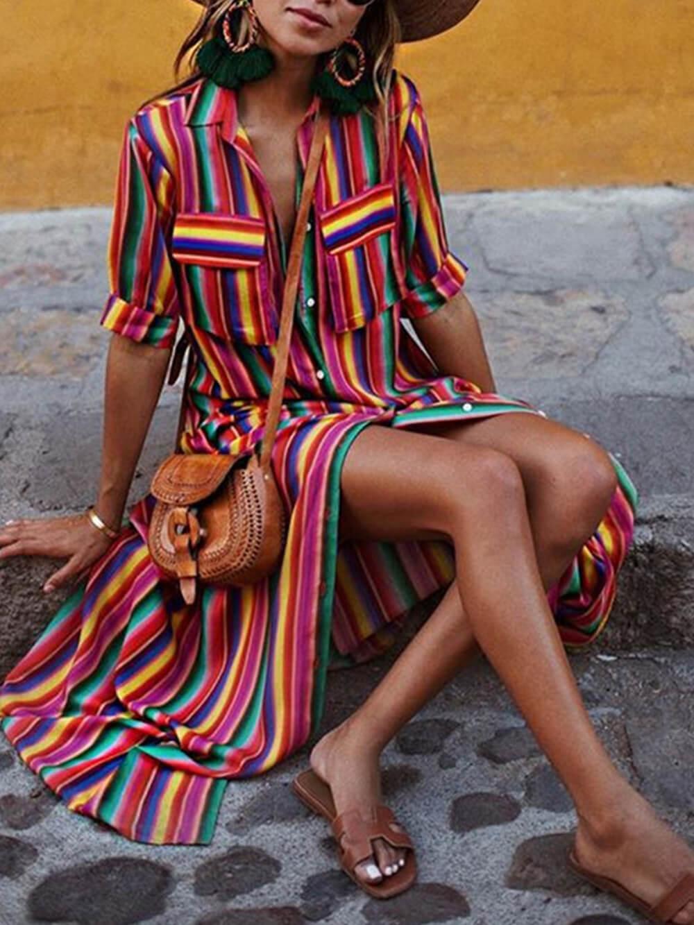 Carmina | Robe rayée multicolore