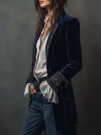 Marguerite | Navy Embroidered Longline Jacket