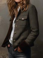 Rowena | Herringbone Contrast Trim Blazer