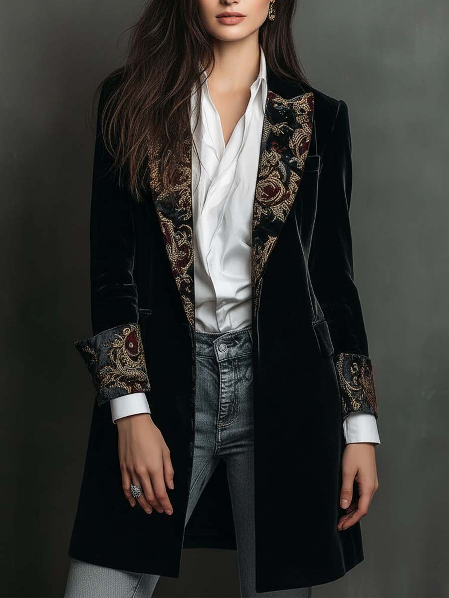 Verity | Black Baroque Lapel Blazer