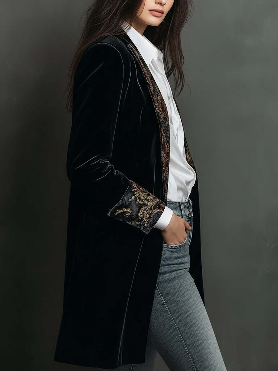 Verity | Black Baroque Lapel Blazer