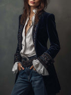 Marguerite | Navy Embroidered Longline Jacket