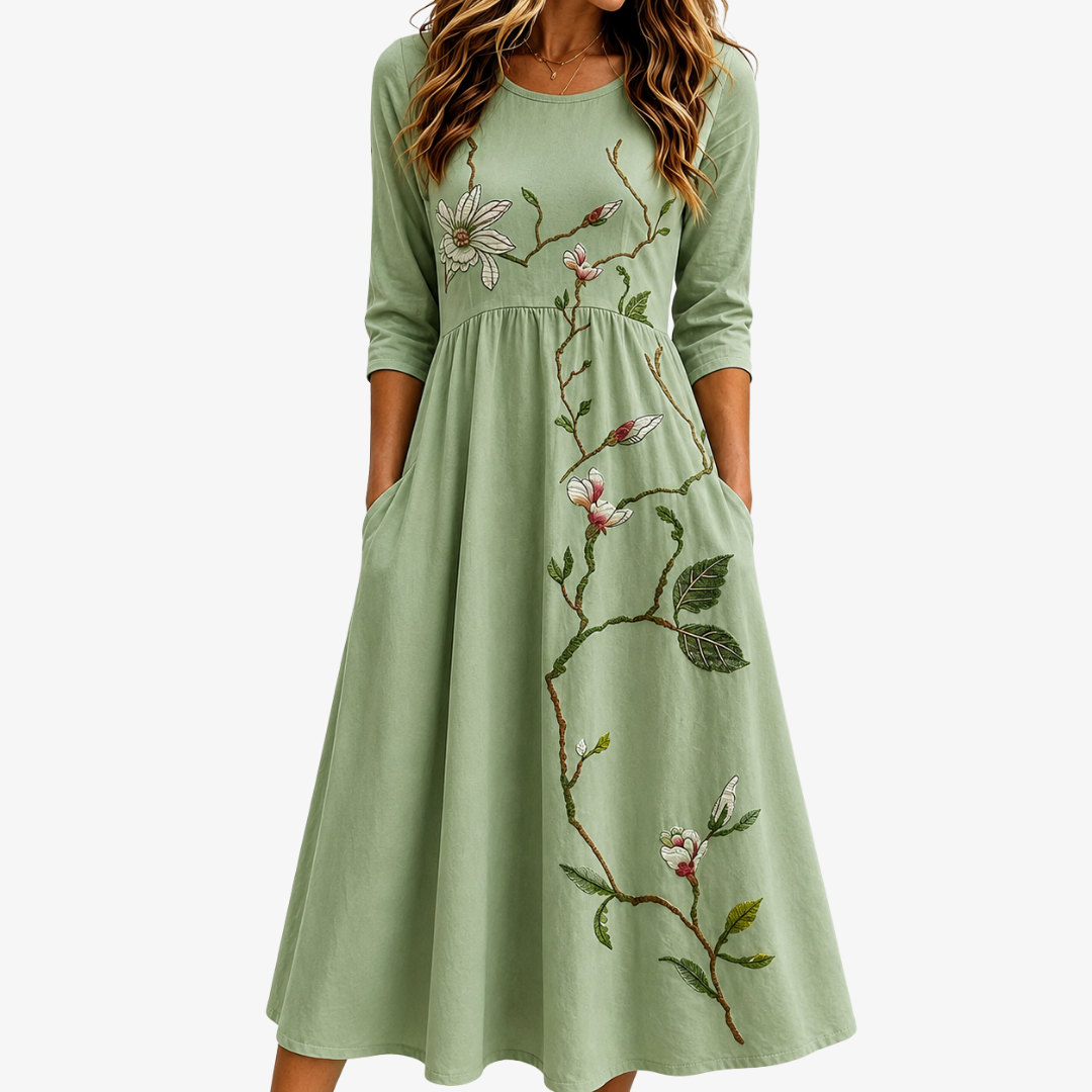 Mimosa | Sage Sauce Floral Midi Dress