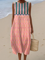 Lilith | Robe mi-longue rayée pastel