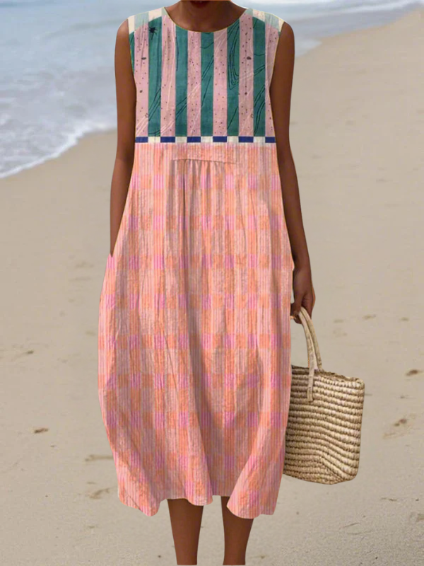 Lilith | Robe mi-longue rayée pastel