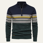 The Chatsworth Men's Quarter Zip Cotton Sweater – Fair Isle Knit