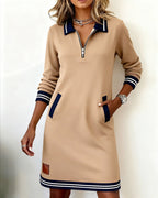 Dorelia | Polo Zip-Neck Long Sleeve Sweatshirt Dress
