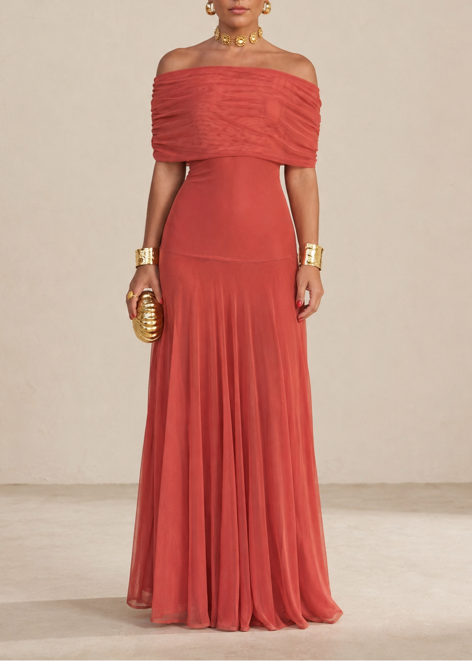 Cordoue | Three-tone off-the-shoulder maxi dress