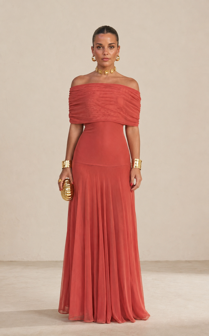 Cordoba | Three-tone off-the-shoulder maxi dress