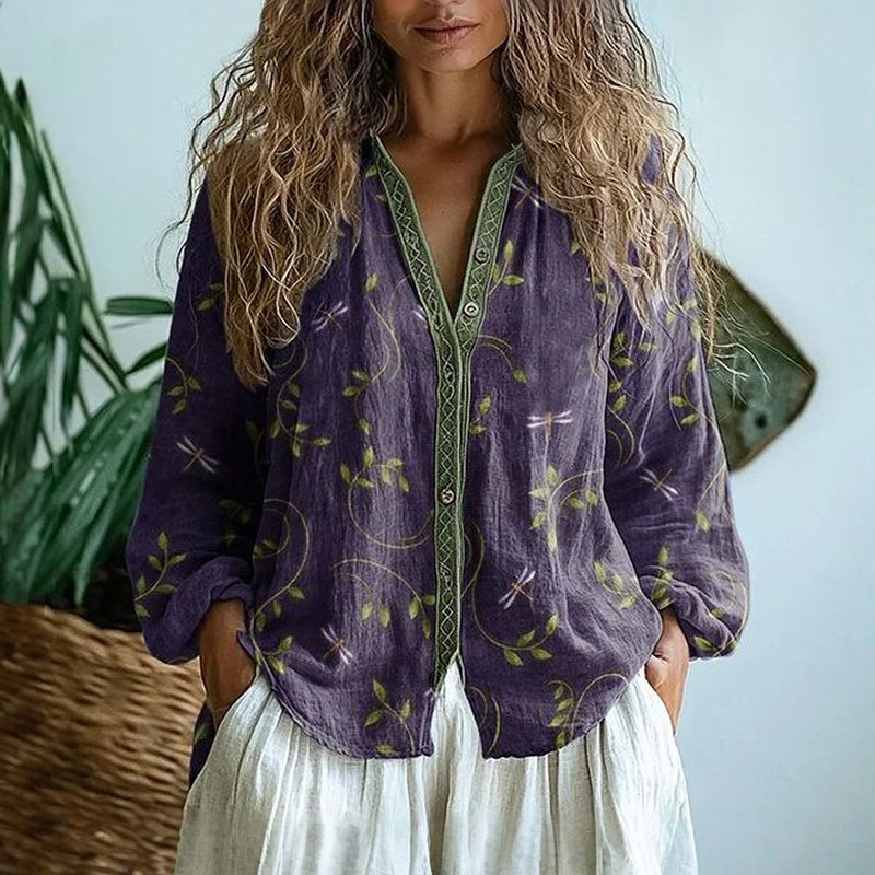 Lunera | Blusa vintage con estampado de hojas