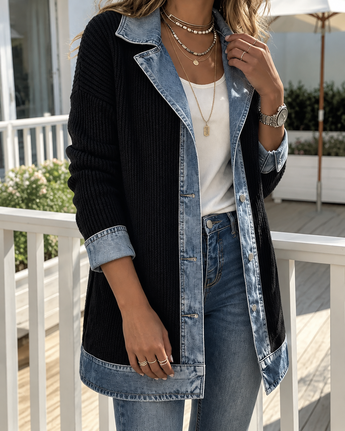 Molly | Relaxed Denim & Rib-Knit Jacket