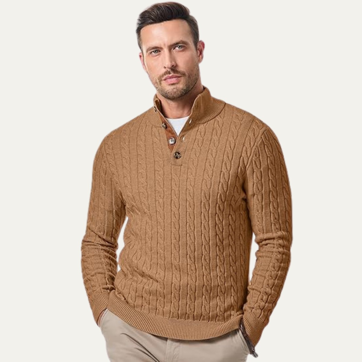 The Stamford Men's Cable Knit Collar Stand Sweater