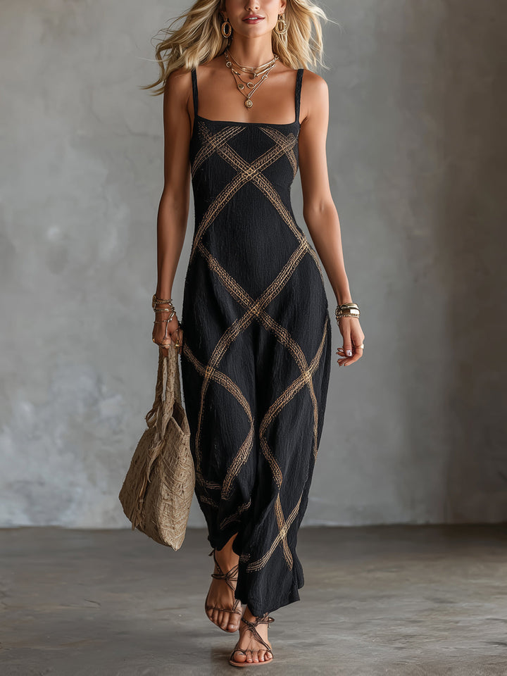 Victorina | Robe géométrique noire et camel