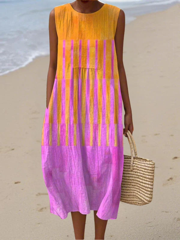 Lucy | Robe midi à rayures coucher de soleil