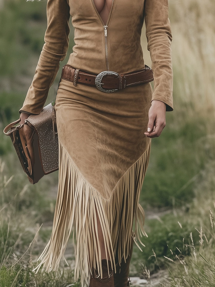 Valence | Robe en suédine à franges