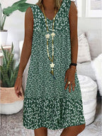 Nerise | Robe sans manches à col en V et motifs floraux