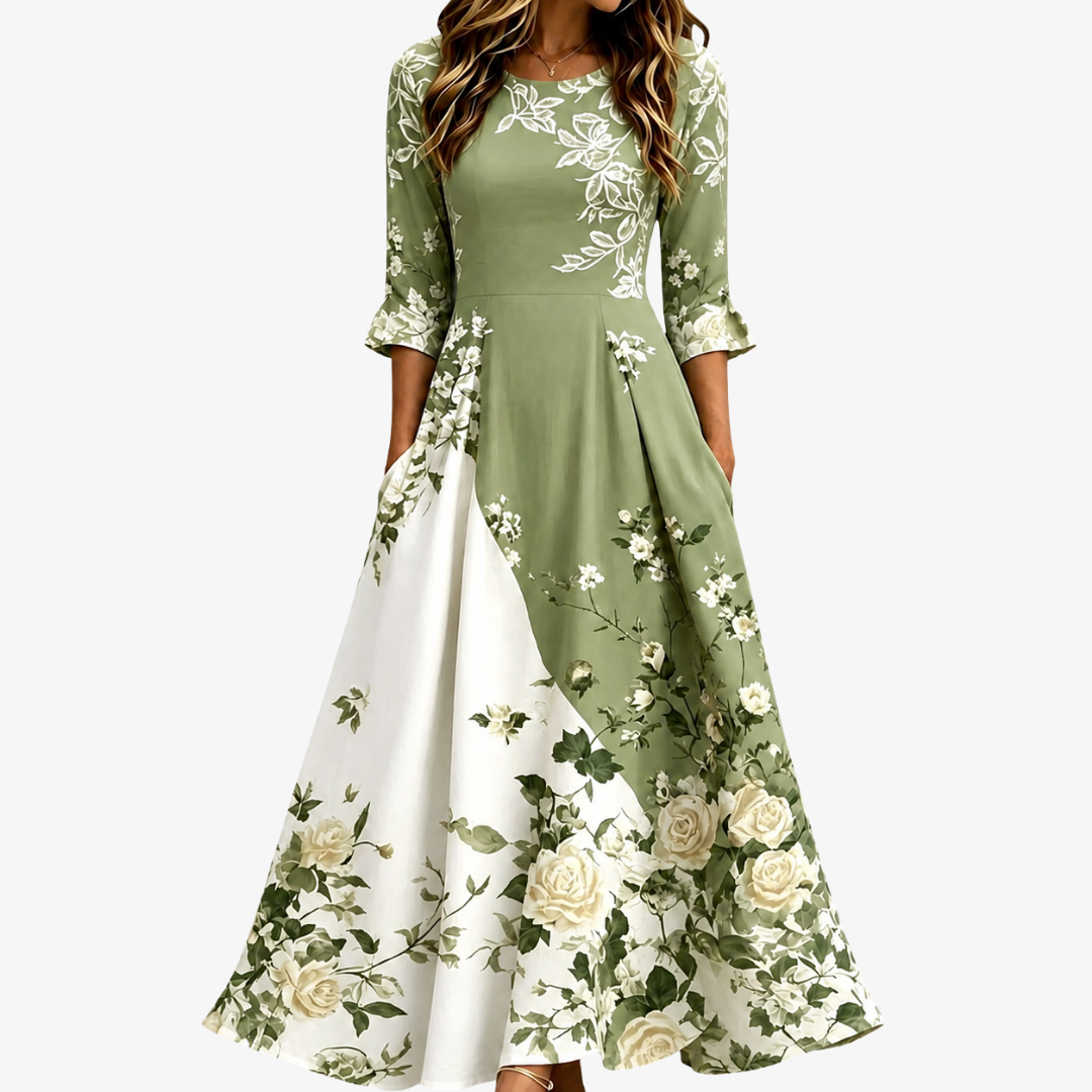 Rosario | Sage Rose Garden Maxi Dress with Pockets