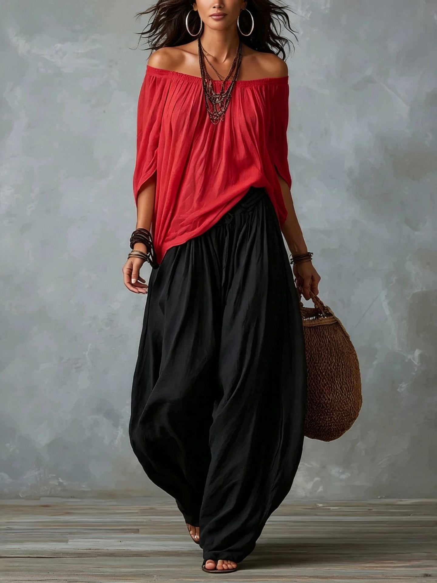 Amelia | Off-Shoulder Top & Lantern Pants Set