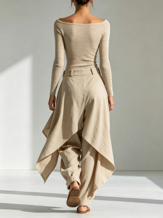 Riley | Off-Shoulder Bodysuit & Sculptural Draped Wide-Leg Trouser Set