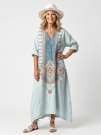 Kassiani | Oversized Midi Dress with Ornate Embroidered Panel and Pockets