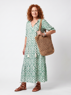 Ilaira | Patterned V-Neck Midi Dress with Tassels