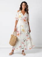 Norae | Floral Ruffle and Pom-Pom Midi Dress
