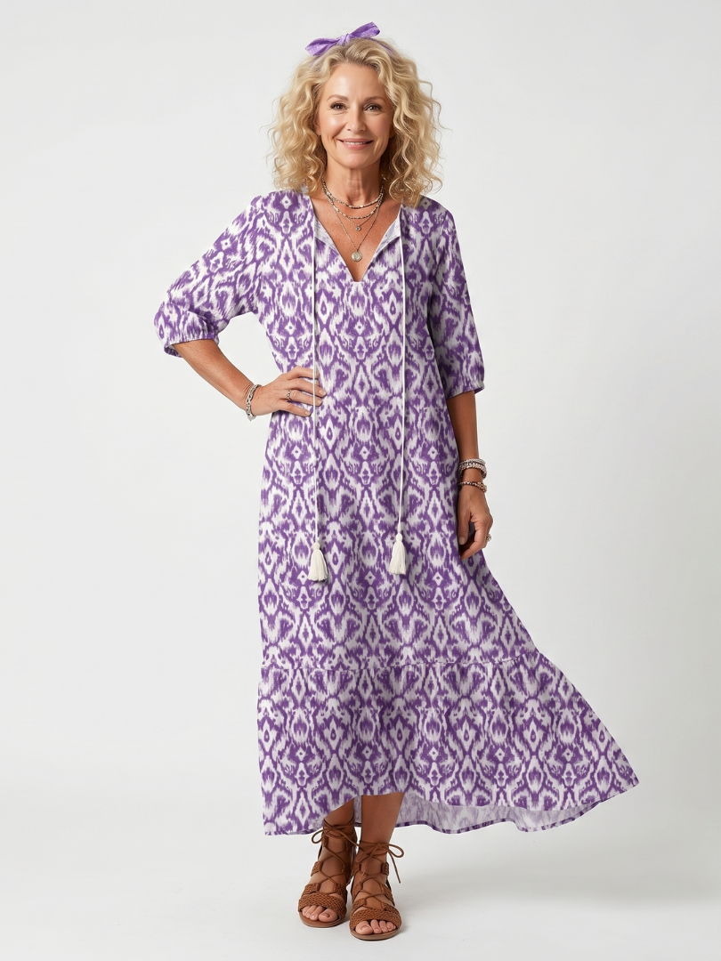Fish Scale | Tasseled Printed Midi Dress
