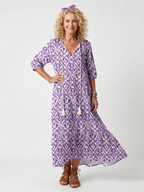 Pescela | Printed Midi Dress with Pom-Poms