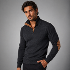The Oakcrest Men's Stand Collar Fleece Sweater with Suede Elbow Patches