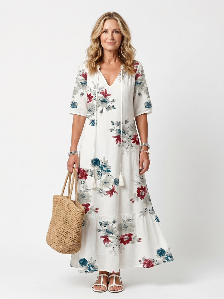 Maeva | Floral Pom-Pom Midi Dress