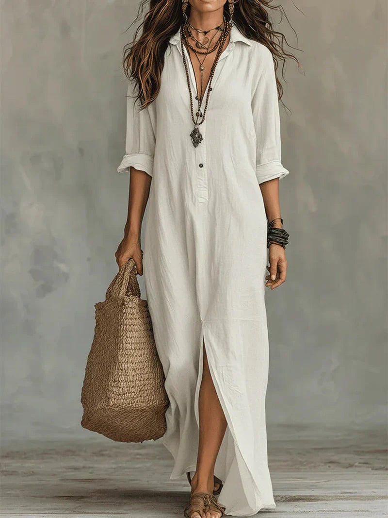 Célinnela | Loose Black Button-Down Maxi Dress