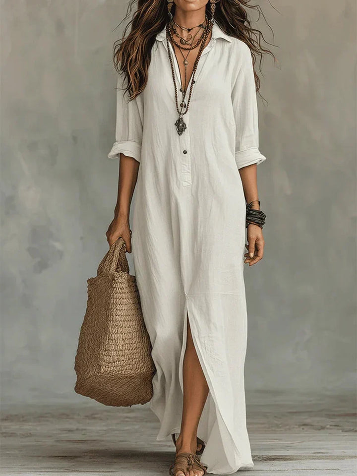 Célinnela | Loose Black Button-Down Maxi Dress